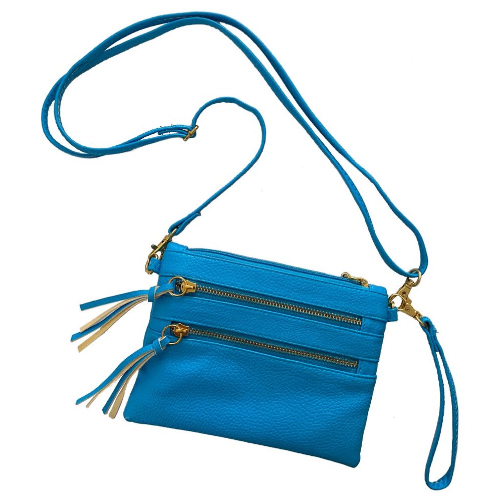 Vegan Leather Crossbody Multi-Pocket Purse in Bright Blue